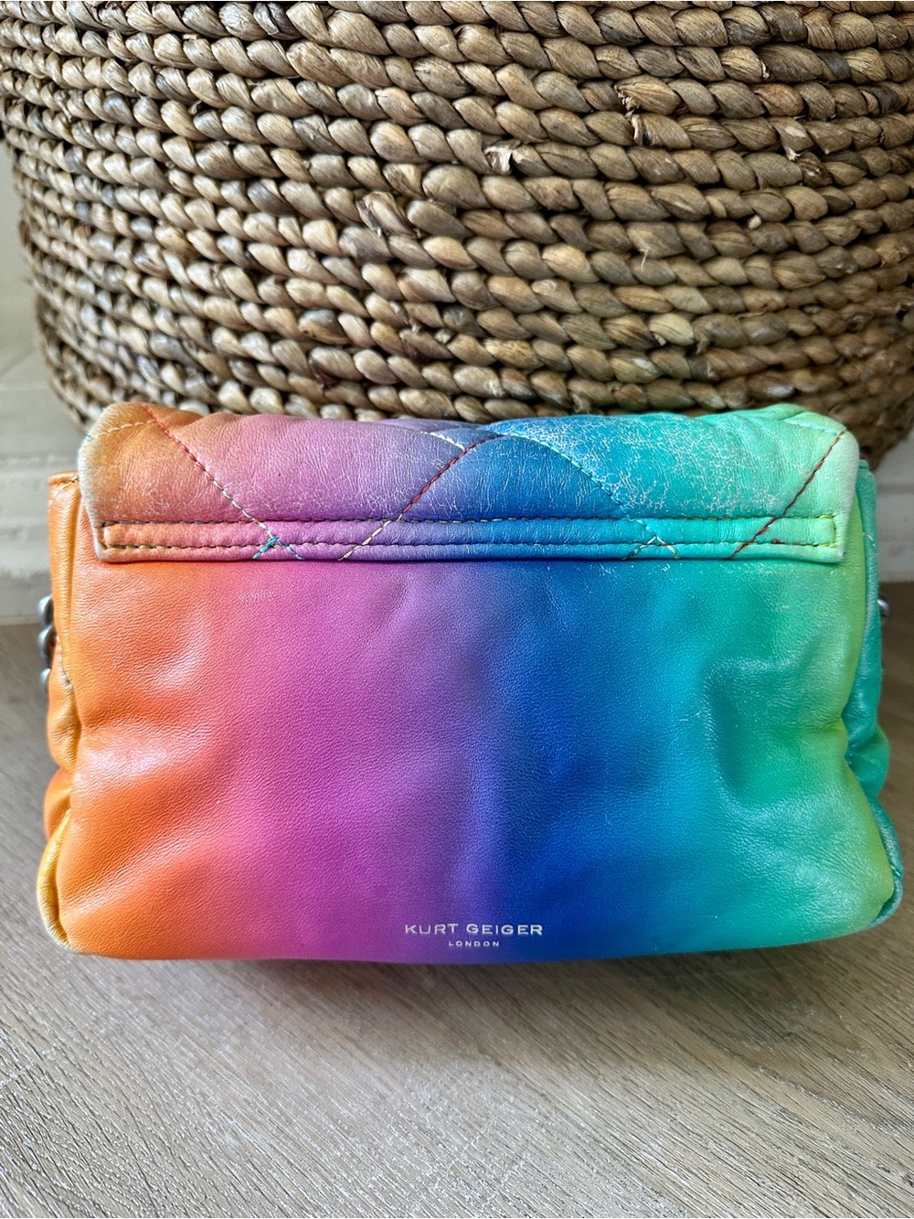 Kurt Geiger Kensington Rainbow Quilted Shoulder Bag Metallic Jeweled Bird Clasp - Picture 9 of 16